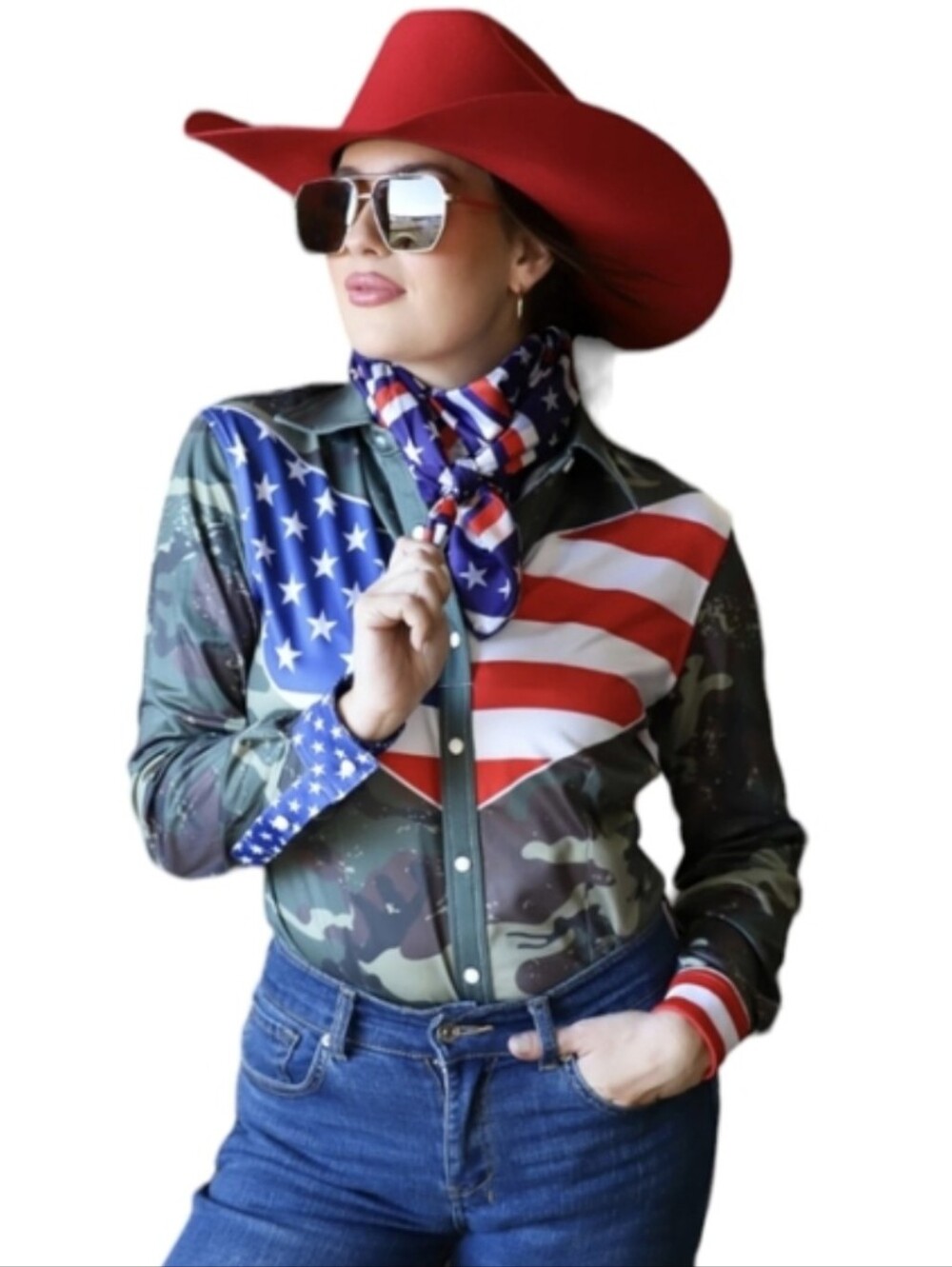 RANCH DRESS'N Fallon Taylor "Patriotic Camo" USA Performance Rodeo shirt XL nwot